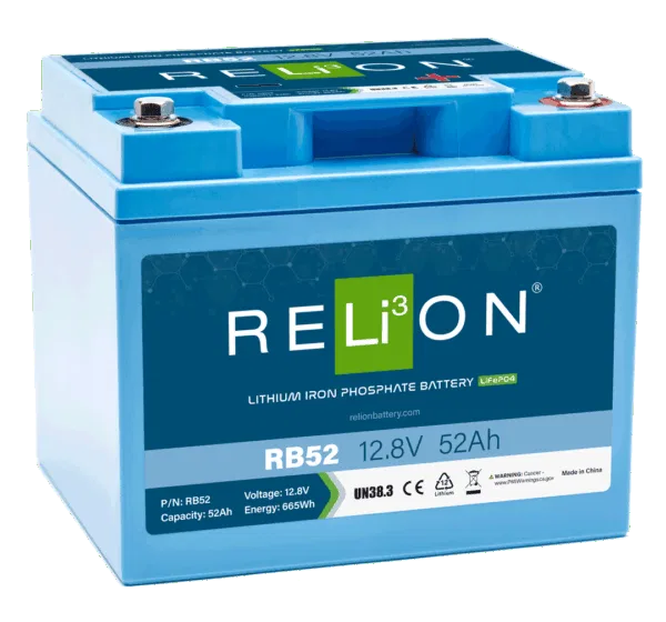 RB52 – RELION Battery, Group 31 12 Volt 52 AH Capacity M8 Threaded Stud Top Terminals Lithium 7.8 Inch Length 6-1/2 I...